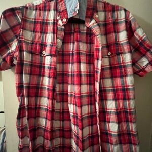 Izod Red and White Plaid Casual Shirt